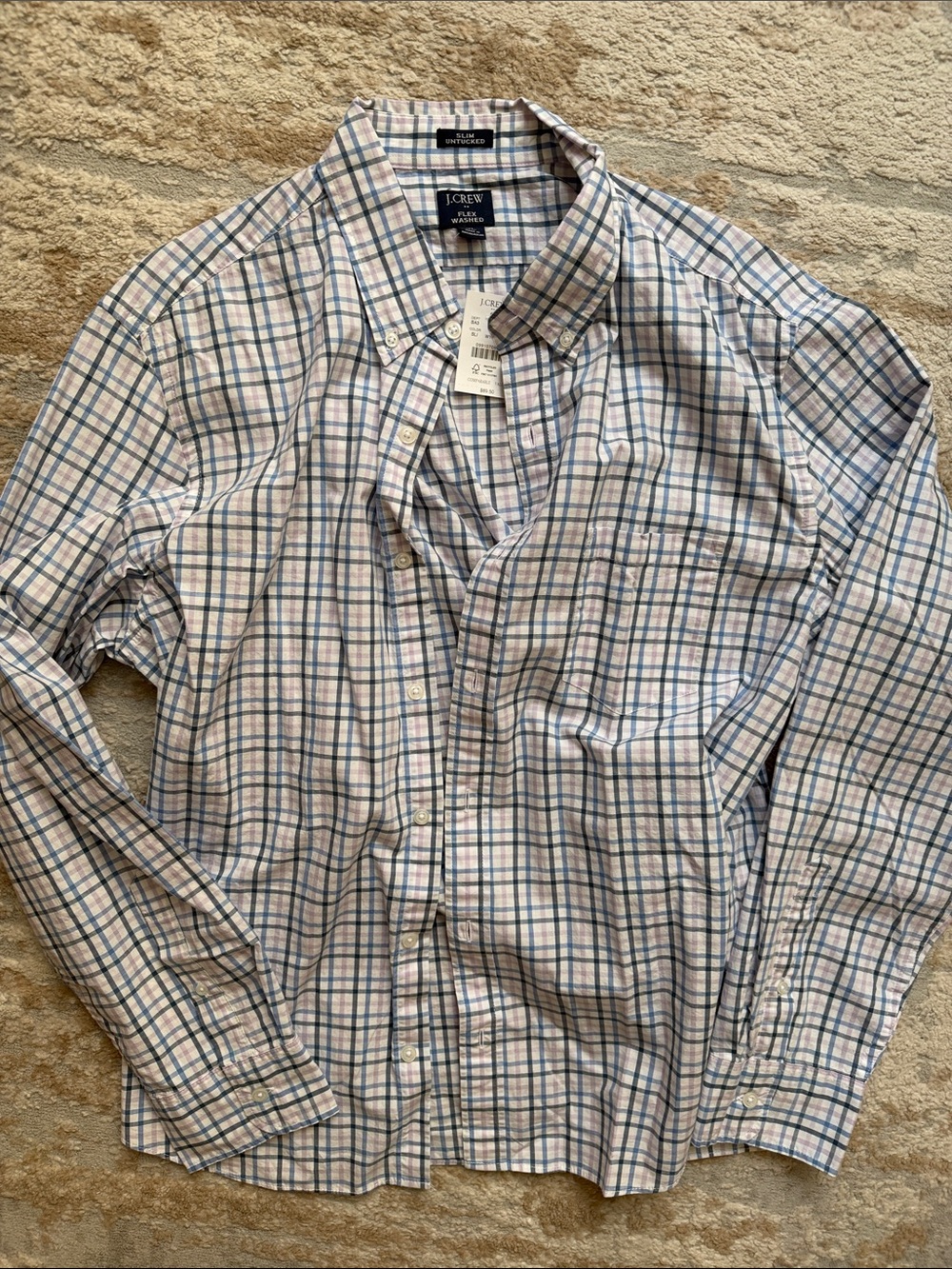J. Crew Men’s Plaid Button-Down Slim Fit Untucked Shirt in Blue & Pink - Size XL